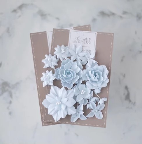 Набор тканевых цветов Pastel Flowers "Базовый микс" Голубой