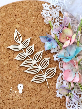 Чипборд LeoMAMMY "Веточка с листьями №1", крупные листья