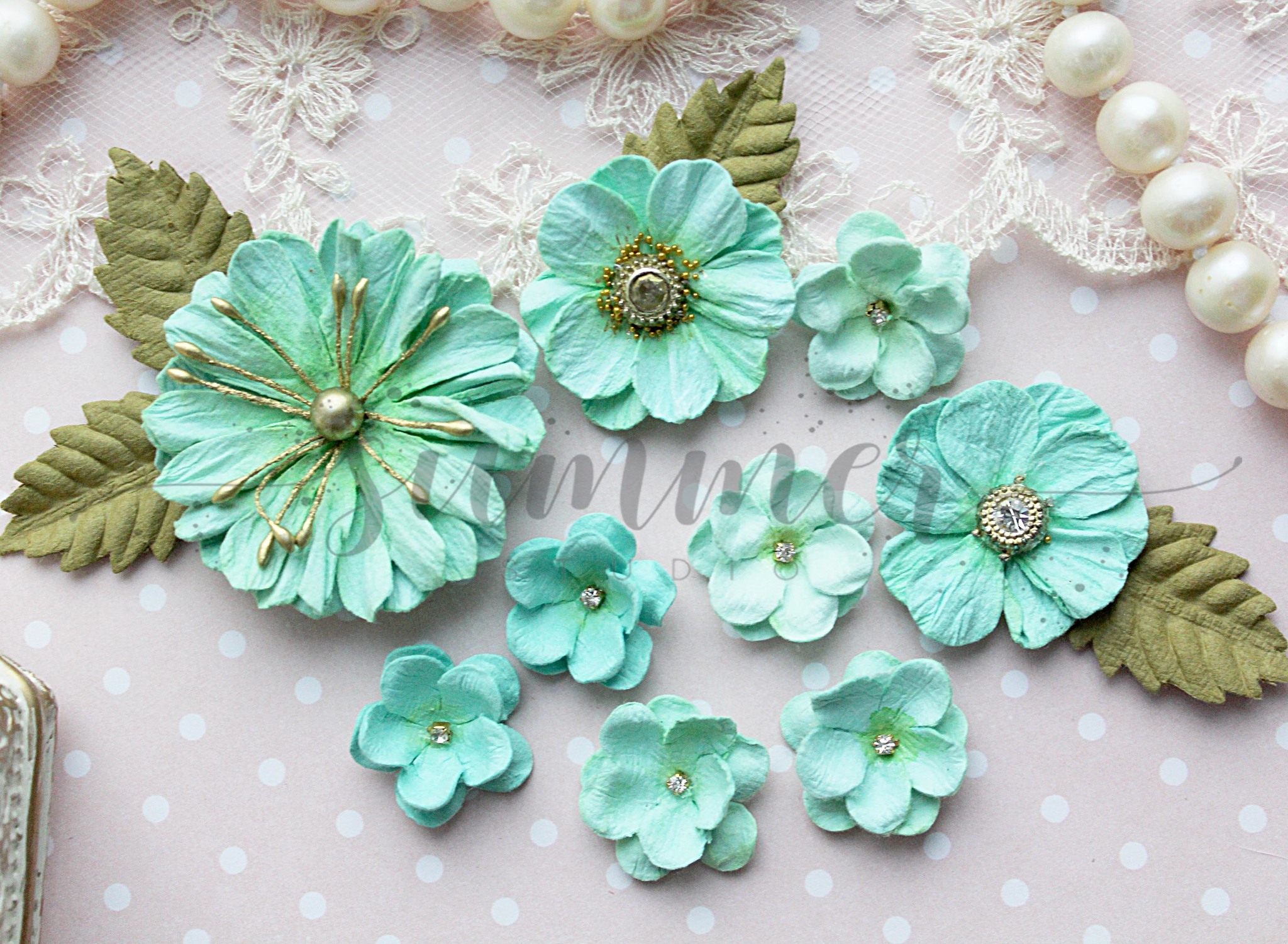 Набор бумажных цветов Summer studio "Vanilla blue"