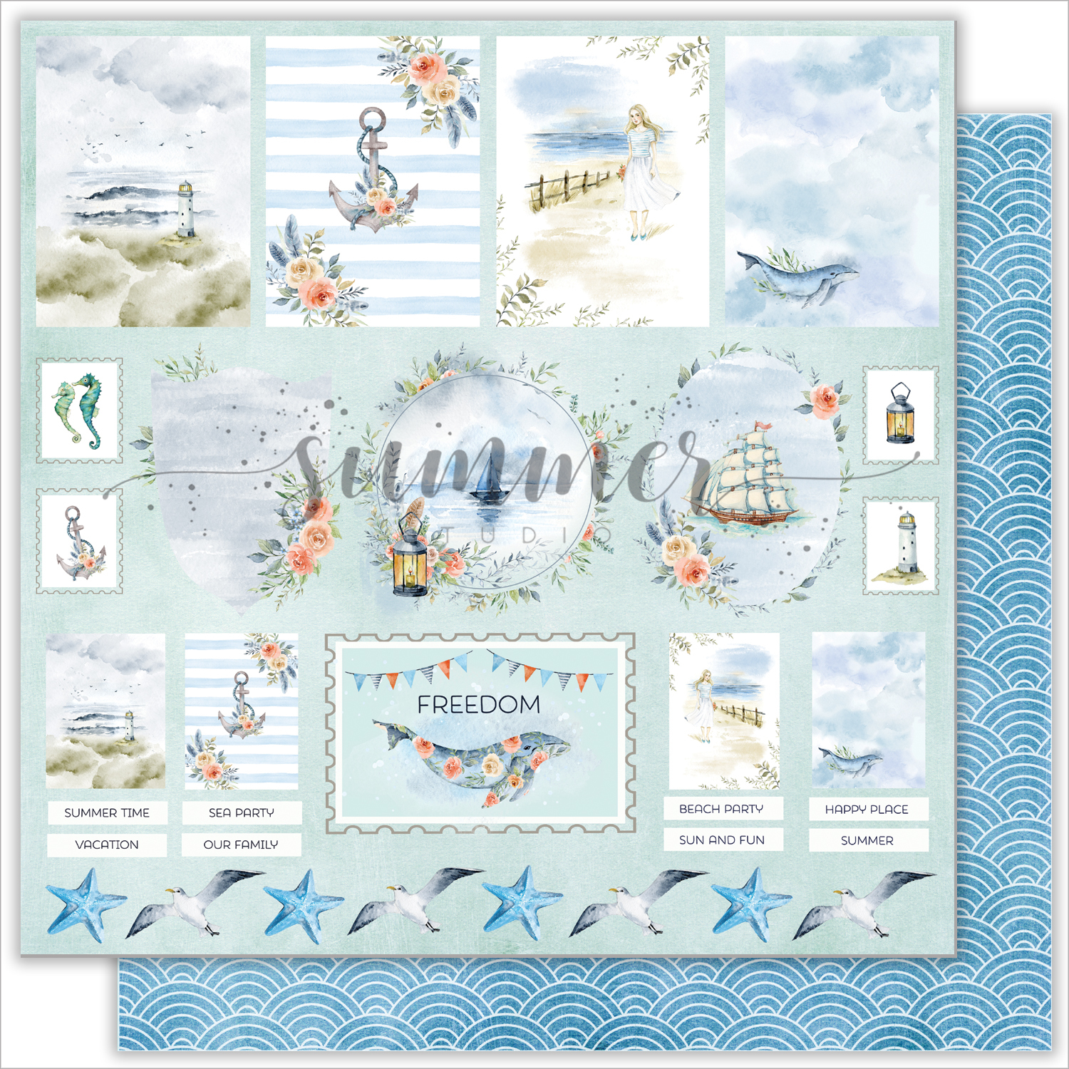 Бумага Summer studio "Sea party", карточки для вырезания (SMST16)