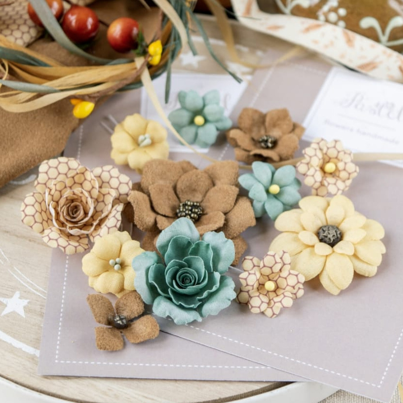 Набор тканевых цветов Pastel Flowers "Бархатная осень" бирюза