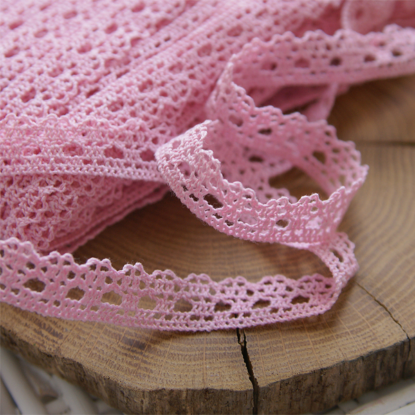 Кружево вязаное 12 мм, цвет розовый (027084)