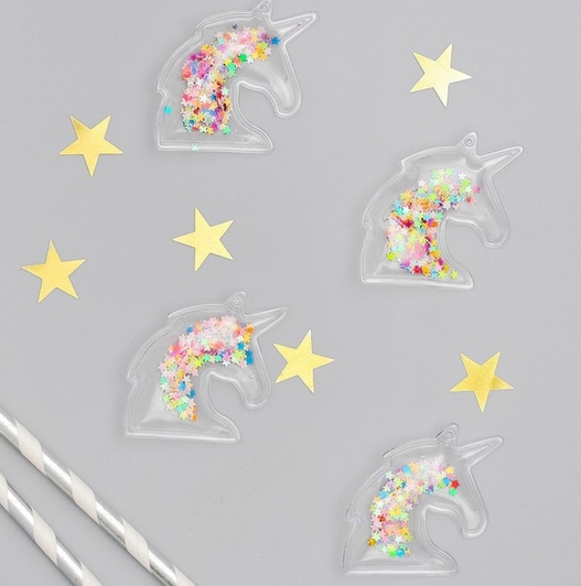 Украшение прозрачное "Единорог" с наполнением разноцветные звёздочки (864)