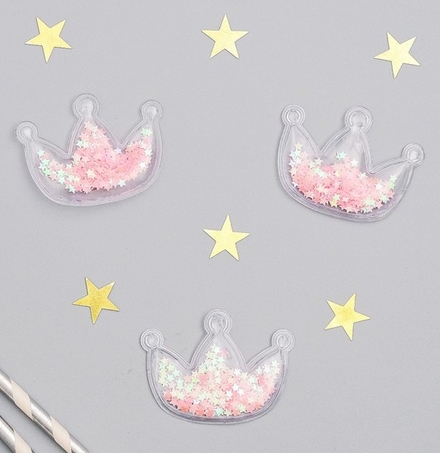 Украшение прозрачное "Корона" с наполнением розовые звёздочкики (865)