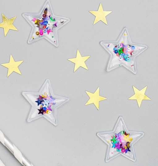 Украшение прозрачное "Звезда" с наполнением цветные пайетки (868)