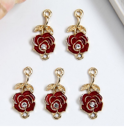 Подвеска металлическая эмаль "Красная роза" (874)