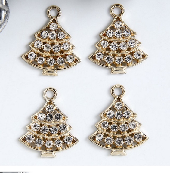 Подвеска металлическая со стразами "Ёлка золотая" (875)