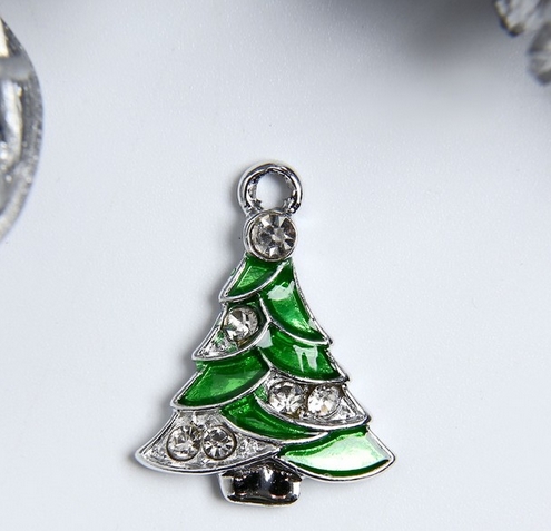 Подвеска металлическая эмаль со стразами "Ёлочка зелёная" (877)