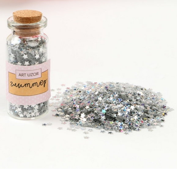 Глиттер в баночке "Звёздочки", цвет серебкро