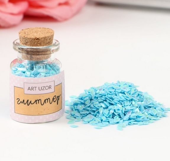 Глиттер в баночке "Ромбики", цвет голубой перламутр