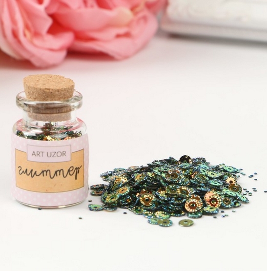 Глиттер в баночке "Мини-пайетка", цвет чёрно-зелёный перламутр
