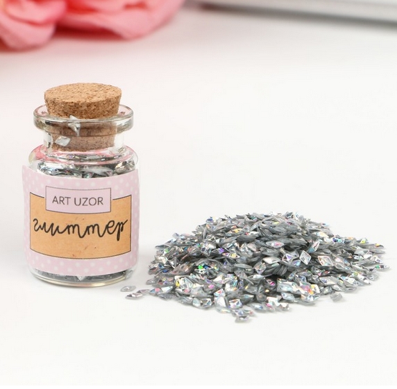 Глиттер в баночке "Ромбики", цвет серебро