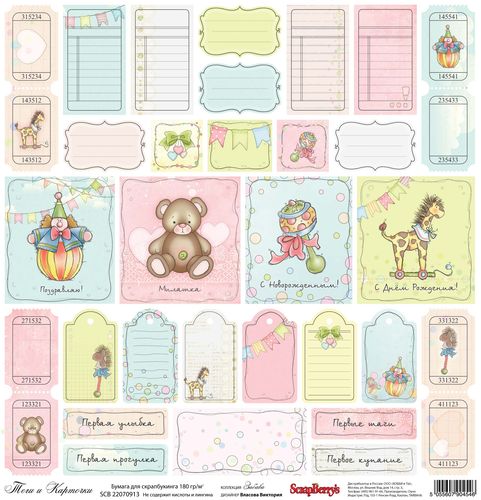 Односторонняя бумага Scrapberrys "Теги и Карточки " (SB144)