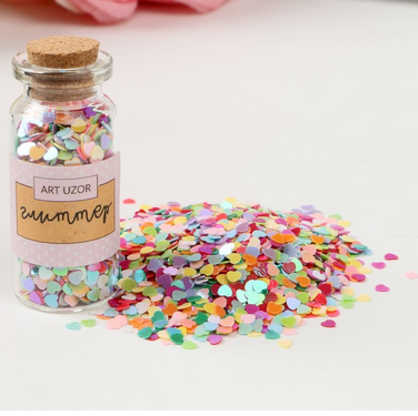 Глиттер в баночке "Сердечки микс"
