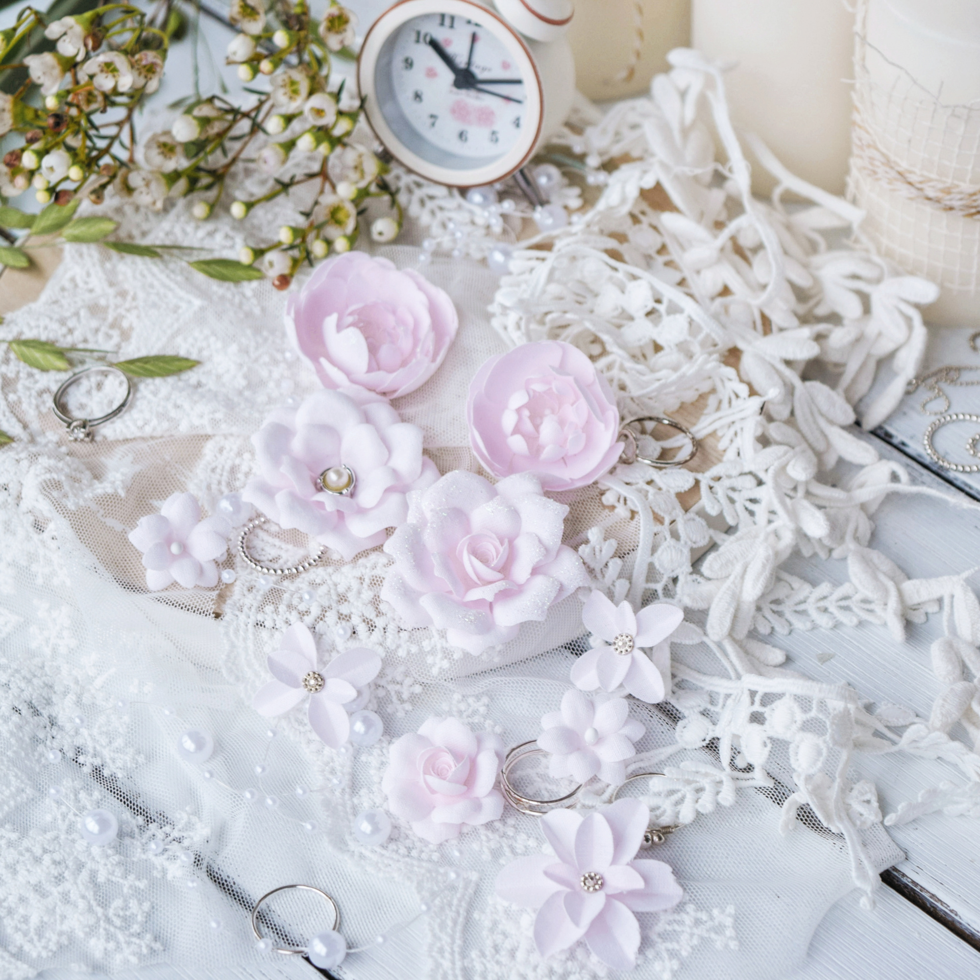 Набор тканевых цветов Pastel Flowers "DIAMOND" розовый