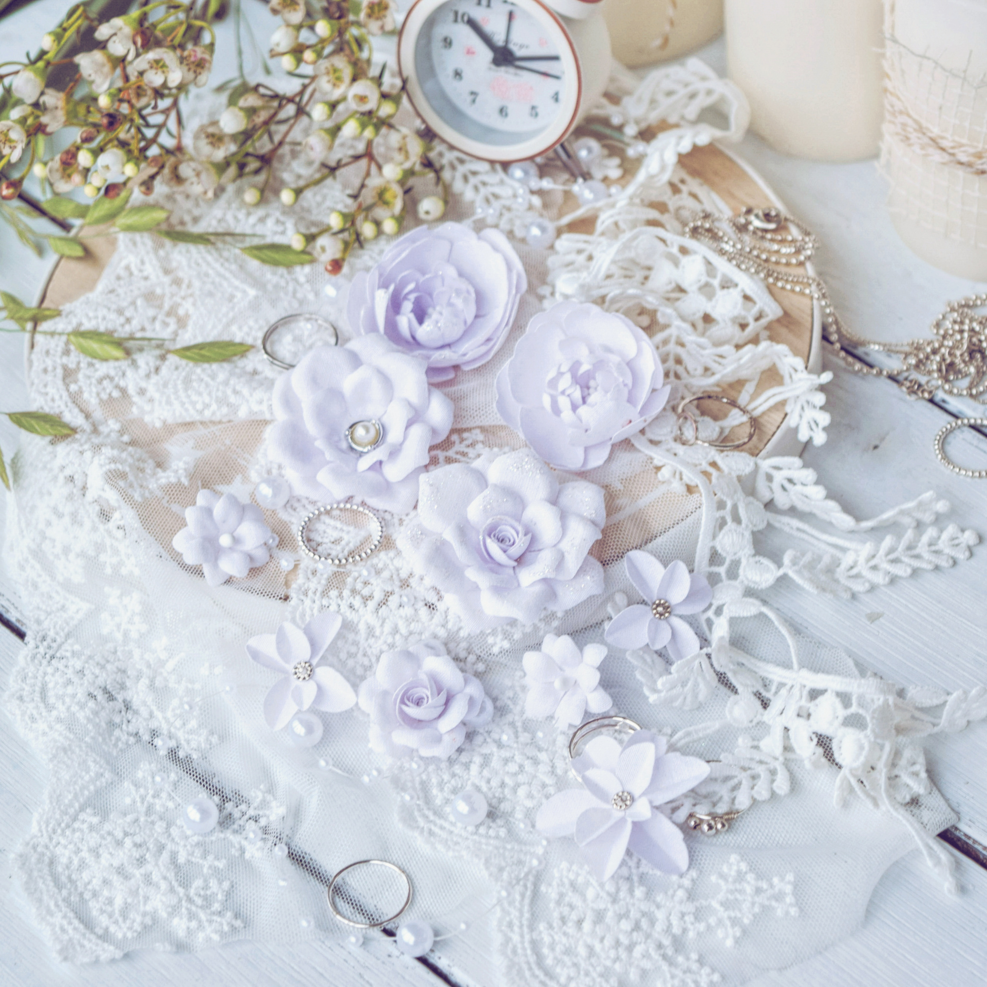 Набор тканевых цветов Pastel Flowers "DIAMOND" сиреневый