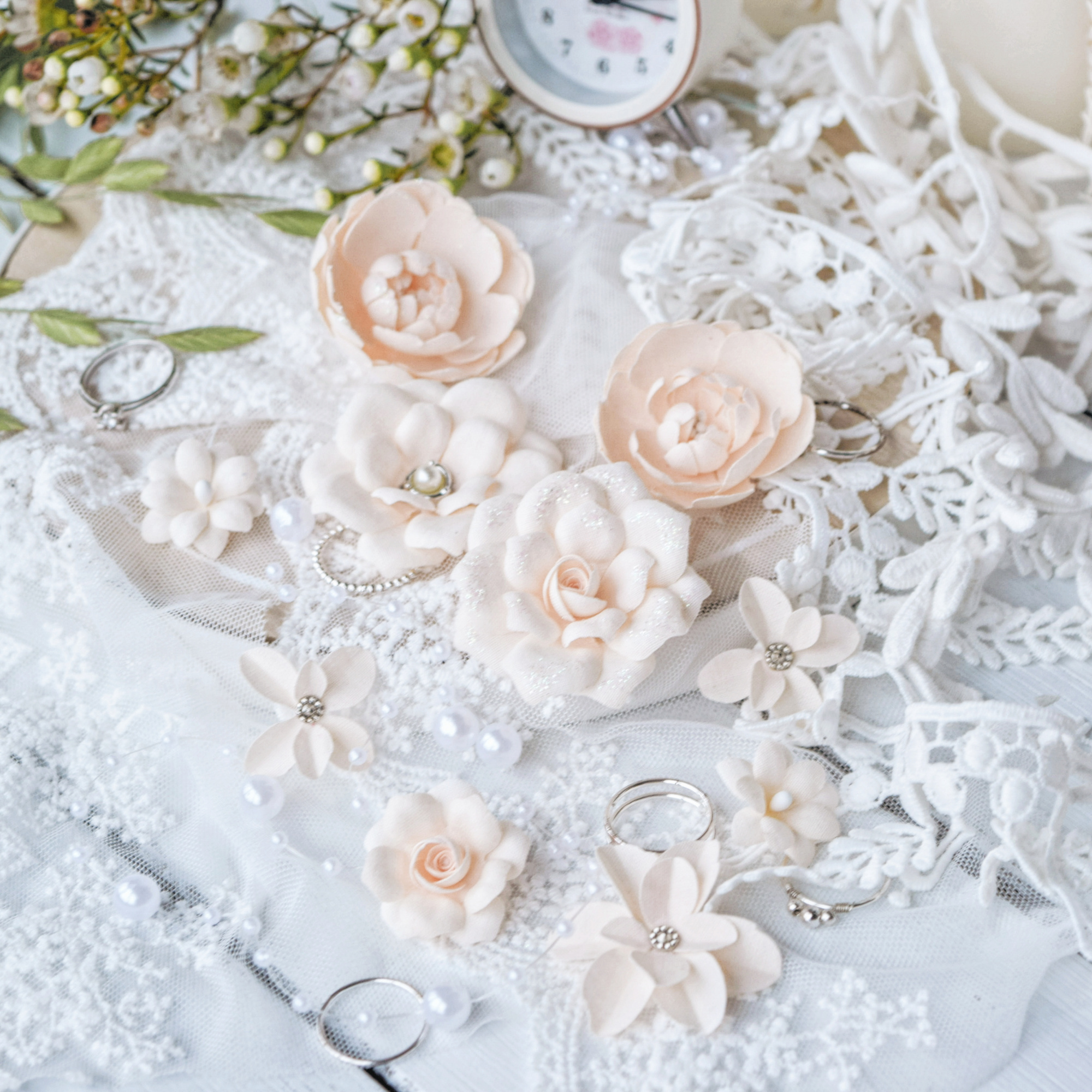 Набор тканевых цветов Pastel Flowers "DIAMOND" персиковый