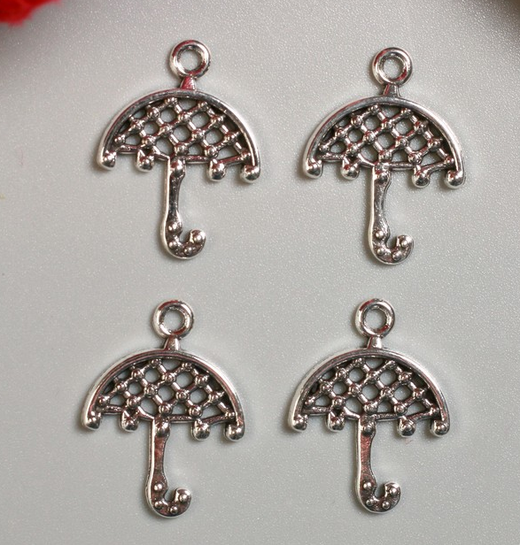 Подвеска металлическая "Зонтик в клеточку". Цвет серебро (218)