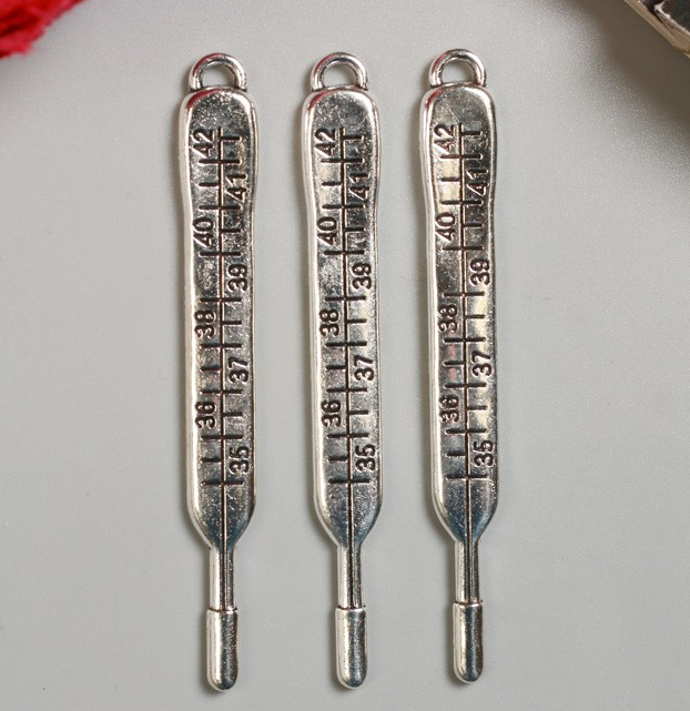 Подвеска металлическая "Градусник". Цвет серебряный (110)