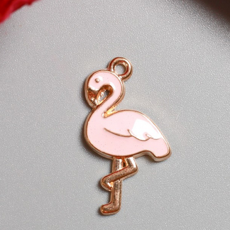 Подвеска металлическая эмаль "Розовый фламинго", золото (892)
