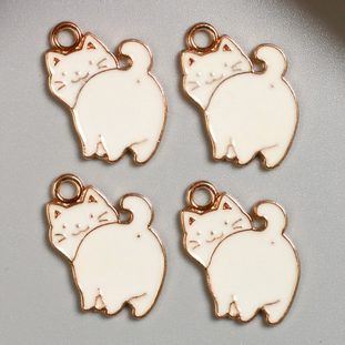 Подвеска металлическая эмаль "Толстый белый кот", золото