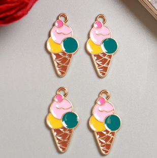 Подвеска металлическая эмаль "Рожок с мороженым", золото (112)