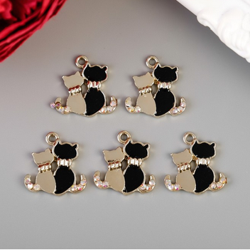 Подвеска металлическая металл, эмаль, стразы "Котята", золото (199)