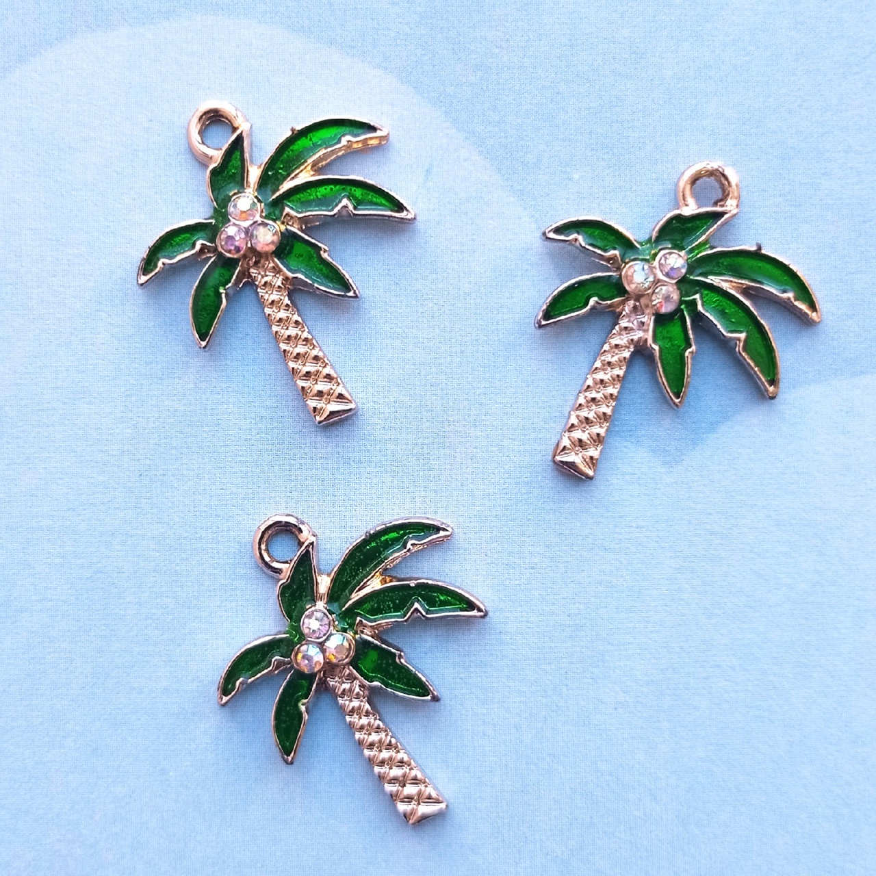 Подвеска металлическая металл, эмаль, стразы "Пальма", золото