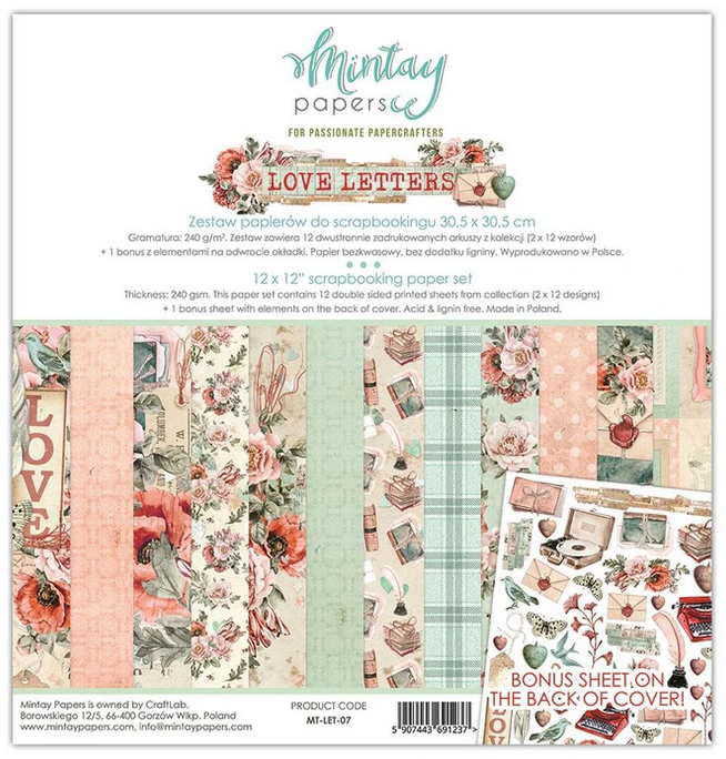 Набор бумаги 30х30см Mintay papers "Love letters"