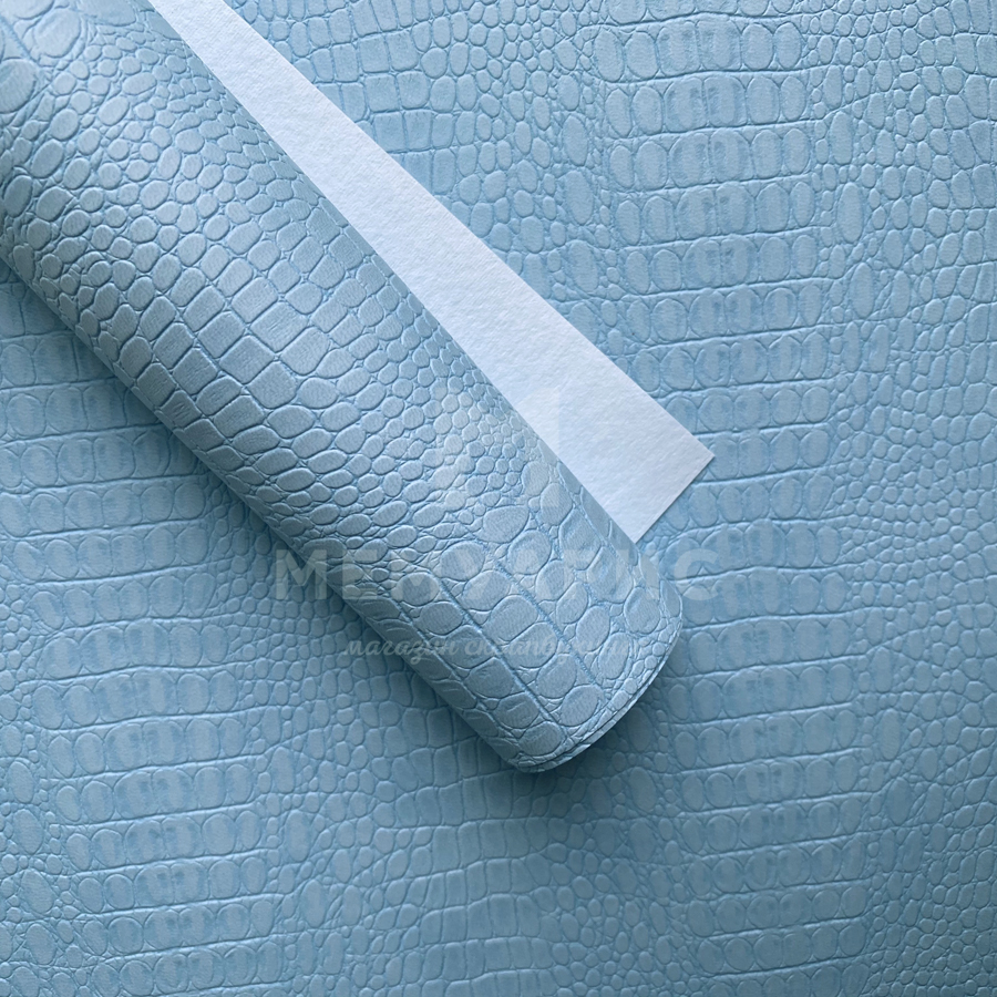Кожзам переплётный КРОКОДИЛ 35 х 50 см. Цвет светло-голубой