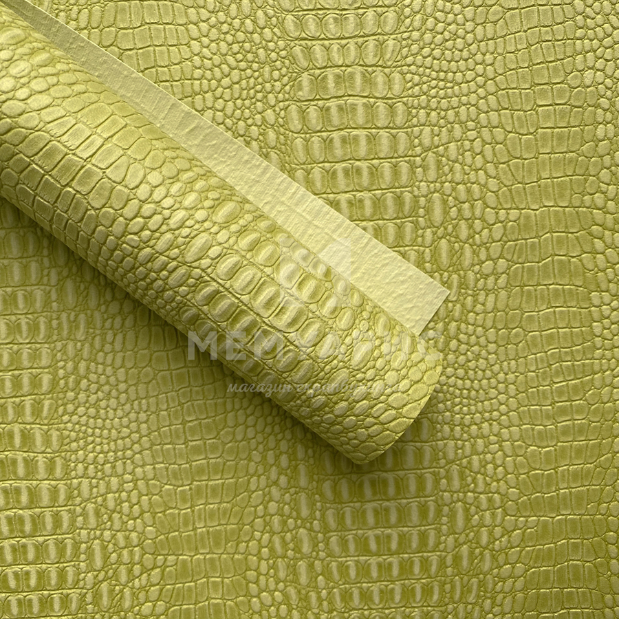 Кожзам переплётный КРОКОДИЛ 35 х 50 см. Цвет фисташковый