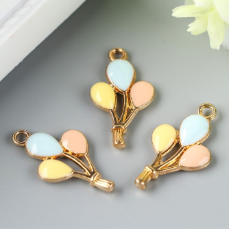 Подвеска металлическая эмаль "Воздушные шарики" цвет золотой (198)