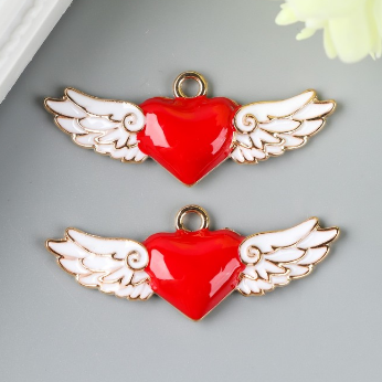 Подвеска металлическая эмаль "Сердце с крыльями", золото (282)
