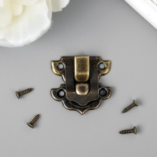 Замочек металлический для шкатулки+гвозди, скобочка, цвет бронза (291)