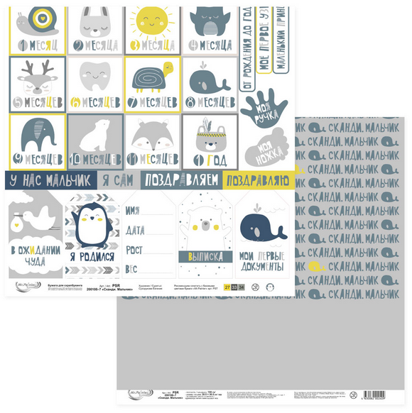 Бумага двусторонняя для скрапбукинга MrPainter "Сканди. Мальчик" (PSR 200108-7)