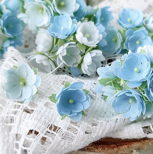 Набор тканевых цветов Pastel Flowers "Мелкие цветочки" оттенки голубого