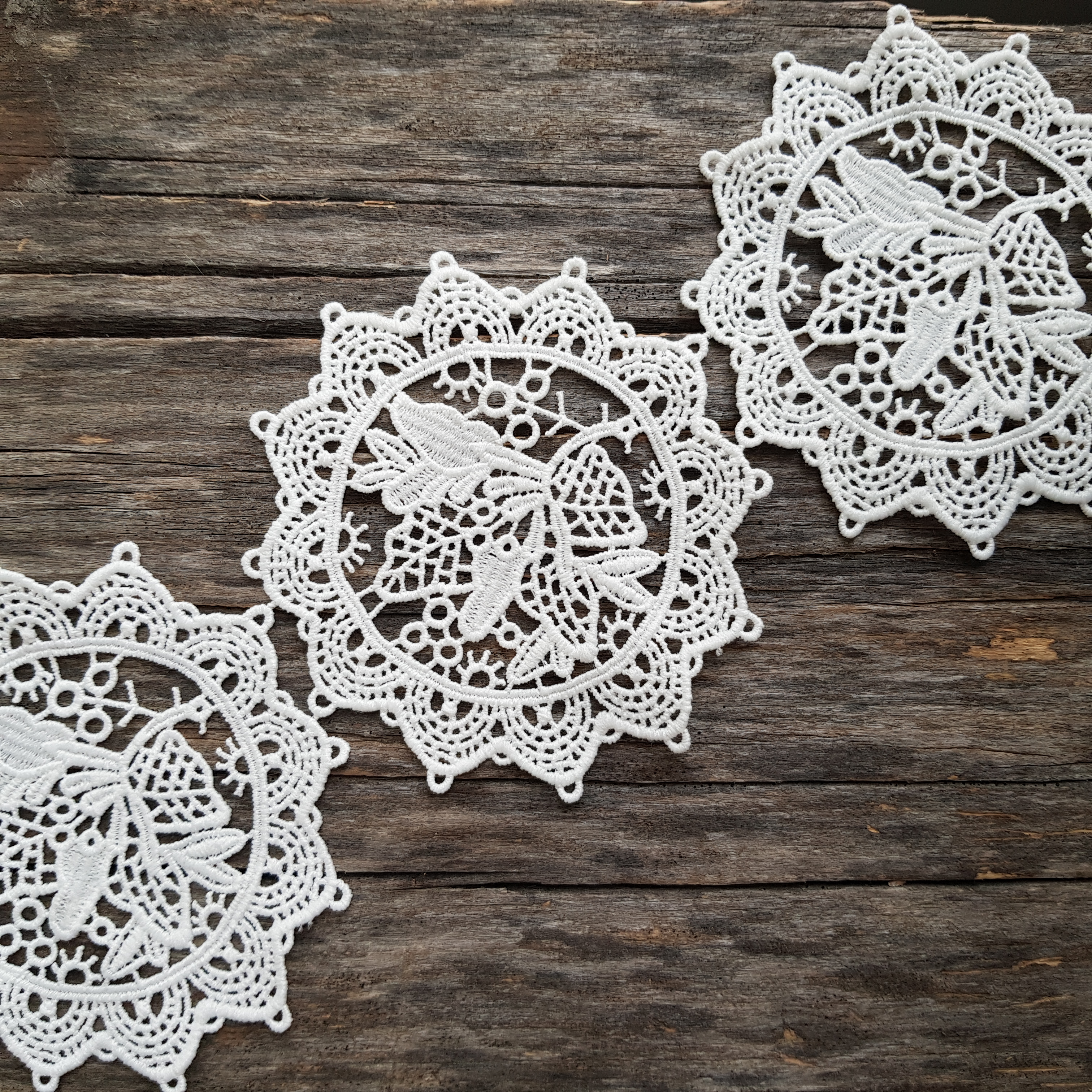 Кружево 11 см "Салфетка с веточкой" (3 шт), цвет белый