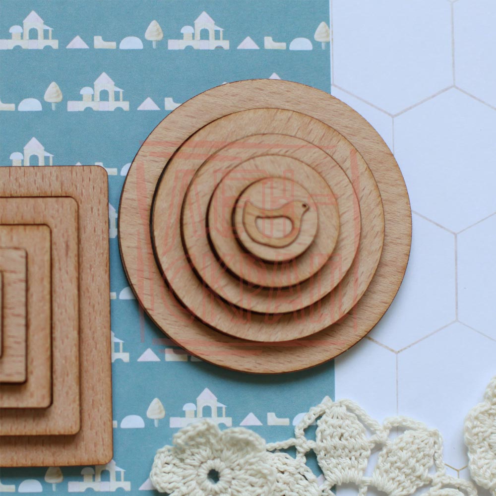 Набор КРУГЛЫХ шейкеров из шпона бука ЛенСкрап "Потешки" Птичка