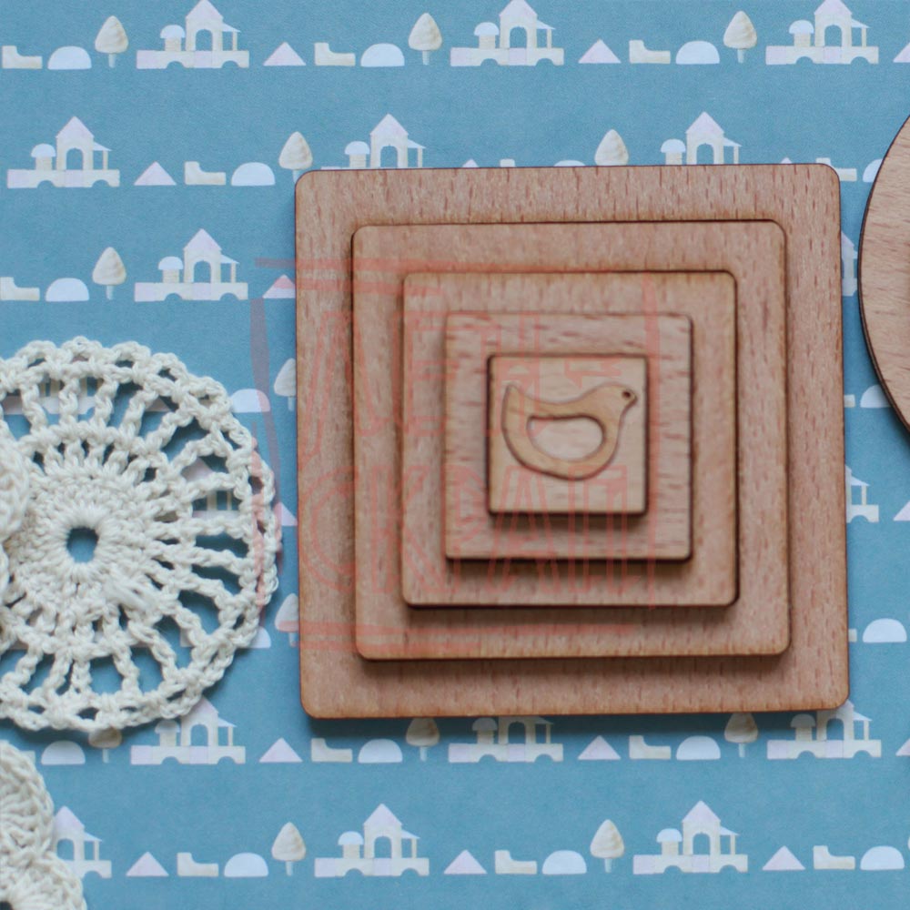 Набор КВАДРАТНЫХ шейкеров из шпона бука ЛенСкрап "Потешки" Птичка