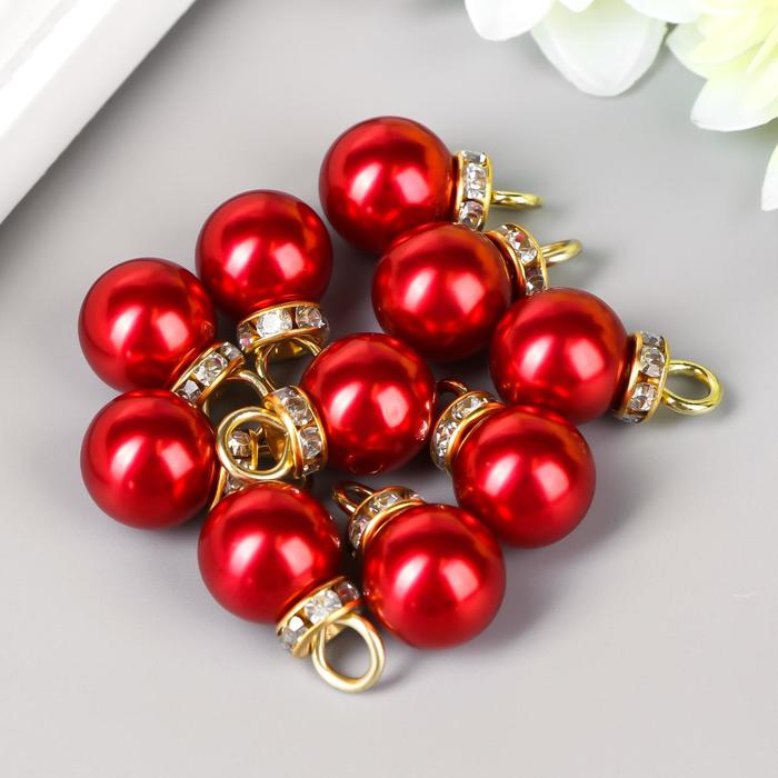 Подвеска пластик "Красная жемчужинка со стразами" золотая петелька (898)