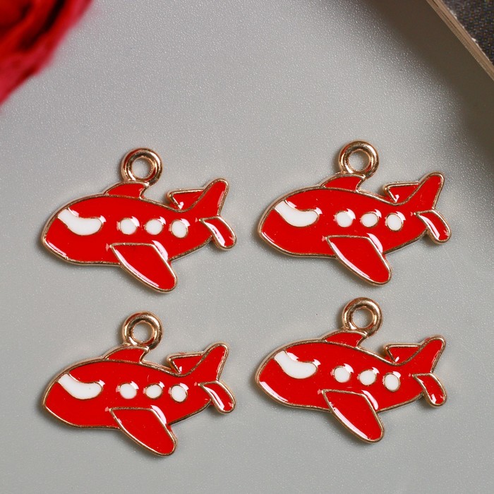 Подвеска металлическая эмаль "Красный самолёт" цвет золотой (416)
