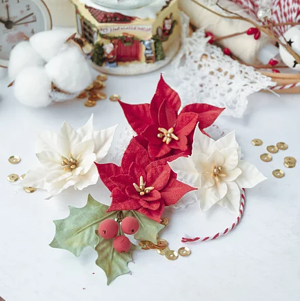 Набор тканевых цветов Pastel Flowers "Сказочная зима ПУАНСЕТТИИ", красный