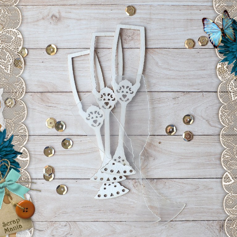 Чипборд шейкер ScrapMania "Бокал маленький" Свадебный букет