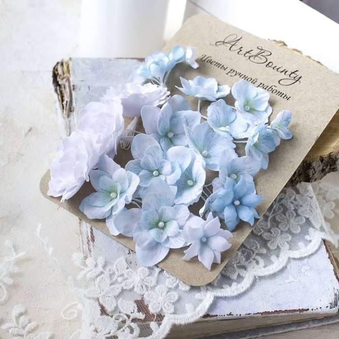 Набор тканевых цветов ArtBounty "Гортензии голубые"