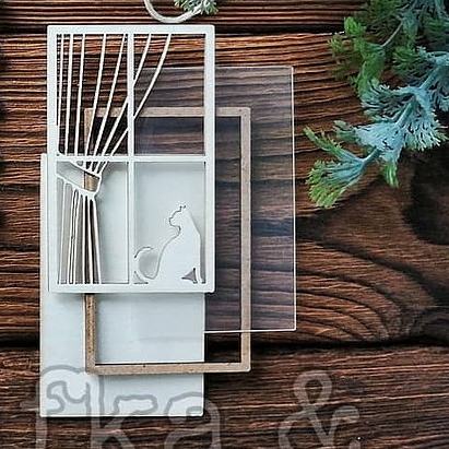 Чипборд шейкер EasyBusyHobby "Мамины окошки с кошкой"-12см