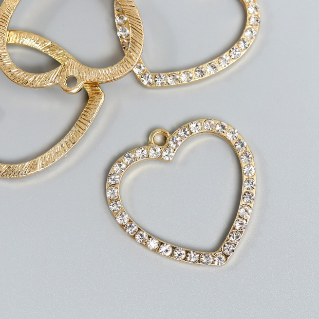 Подвеска металлическая со стразами "Сердечко" цвет золотой (45)