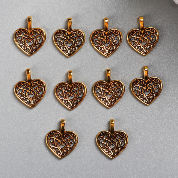 Подвеска металлическая "Ажурное сердце". Цвет золотой (536)