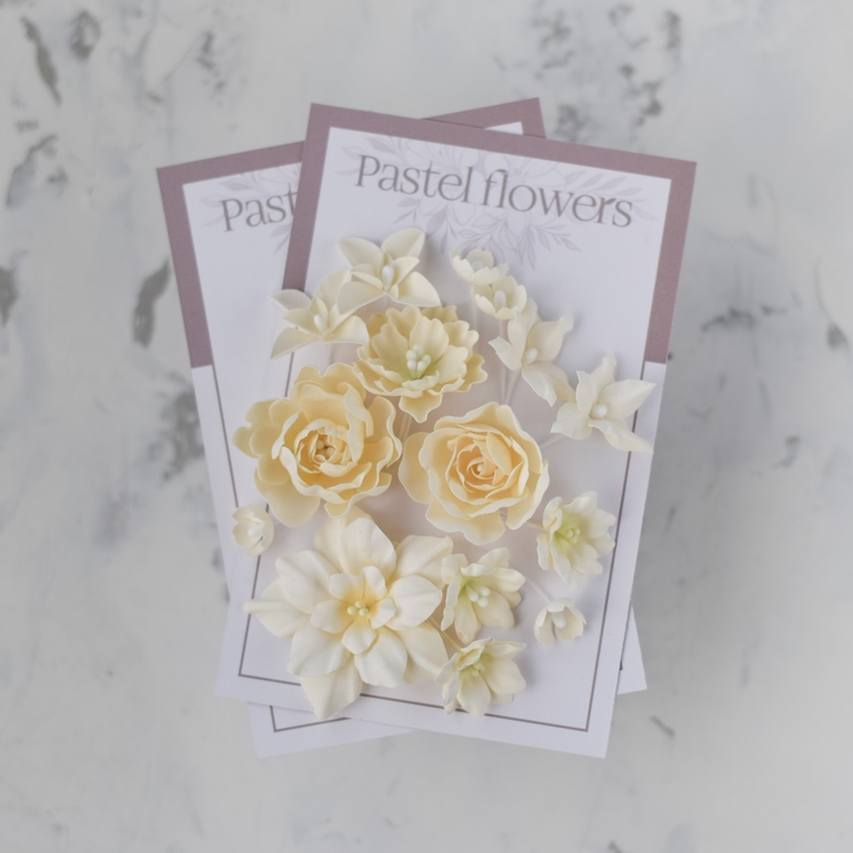 Набор тканевых цветов Pastel Flowers "Базовый микс" Жёлтый