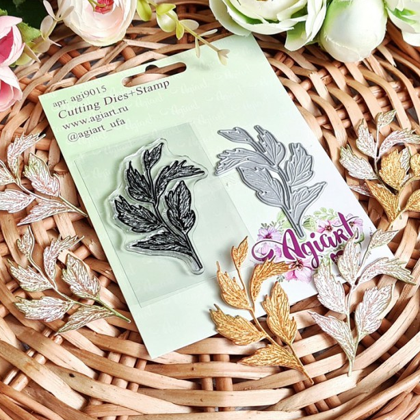 Набор штамп + нож Agiart "Веточка на ветру"