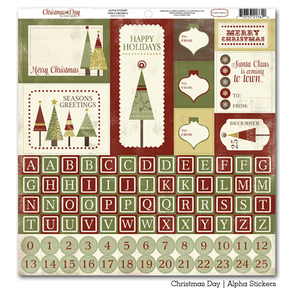 Картонные наклейки с алфавитом Carta Bella "Christmas Day"